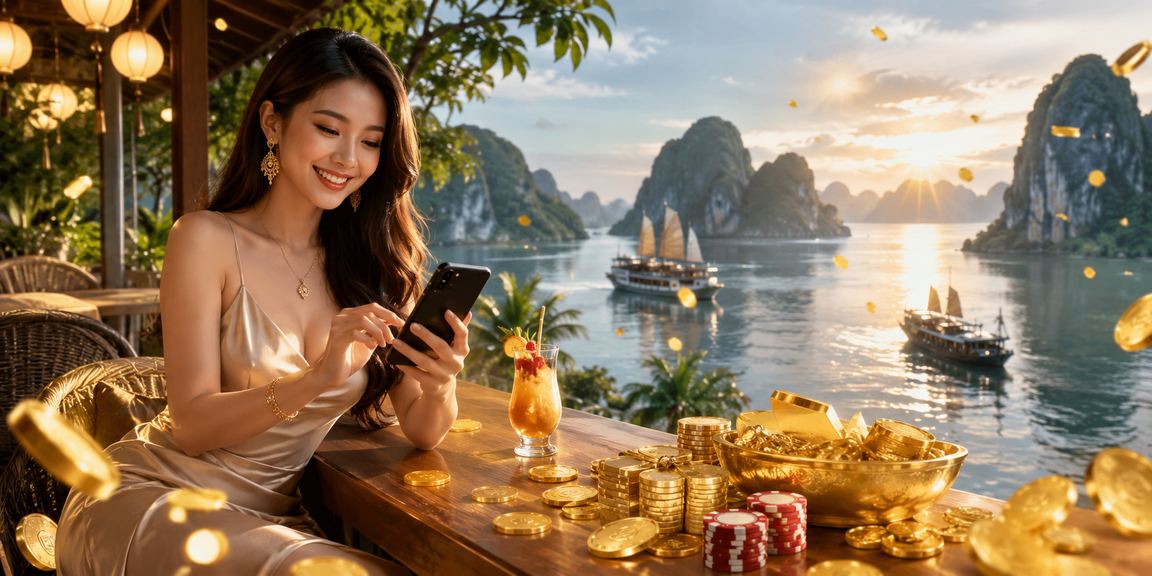Vịnh Hạ Long cùng điện thoại minh họa trải nghiệm casino mobile tại Việt Nam